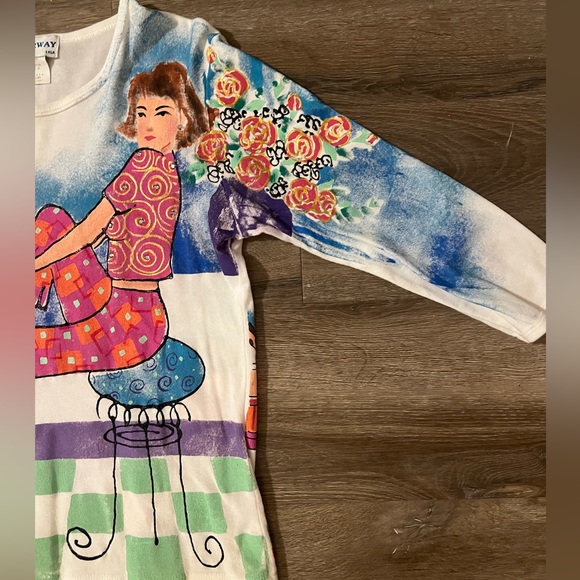 VINTAGE Kolorway USA Hand Painted 3/4 Sleeve Shirt fashion shoes girl - Picture 3 of 7